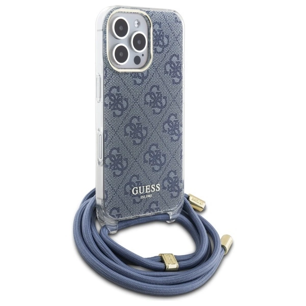Guess Crossbody Cord 4G Print Case for iPhone 16 Pro Max - Blueeng