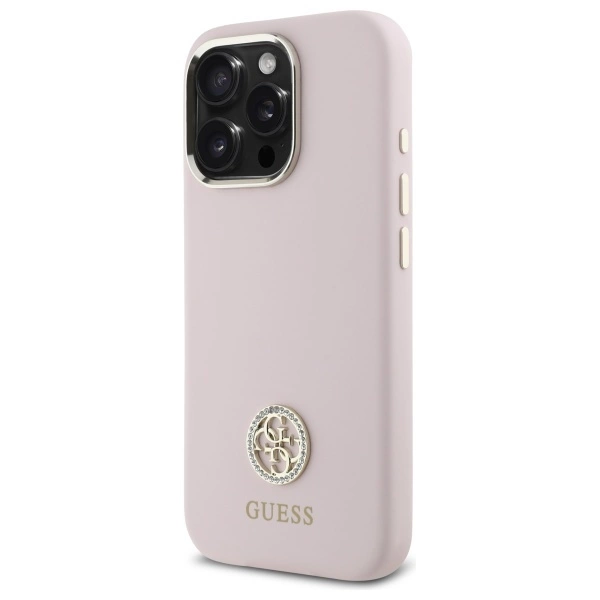 Guess Silicone Logo Strass 4G case for iPhone 16 Pro Max - light pinkeng