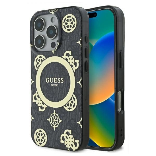 Guess IML Peony On 4G Background MagSafe case for iPhone 16 Pro - blackeng