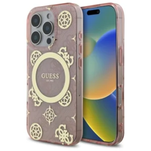 Guess IML Peony On 4G Background MagSafe Case for iPhone 16 Pro - Pinkeng