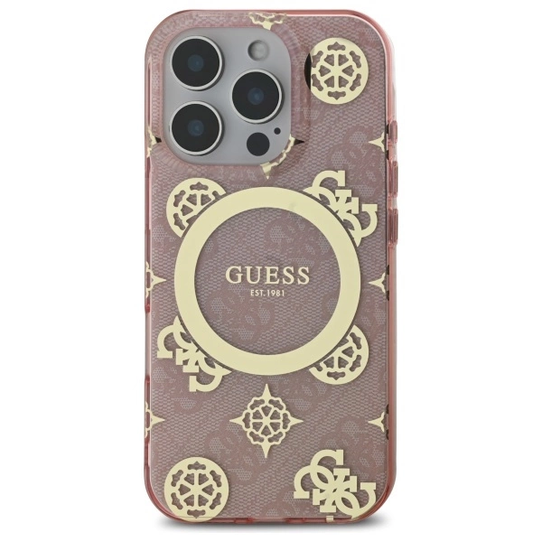 Guess IML Peony On 4G Background MagSafe Case for iPhone 16 Pro - Pinkeng