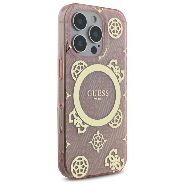 Guess IML Peony On 4G Background MagSafe Case for iPhone 16 Pro - Pinkeng