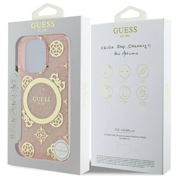 Guess IML Peony On 4G Background MagSafe Case for iPhone 16 Pro - Pinkeng