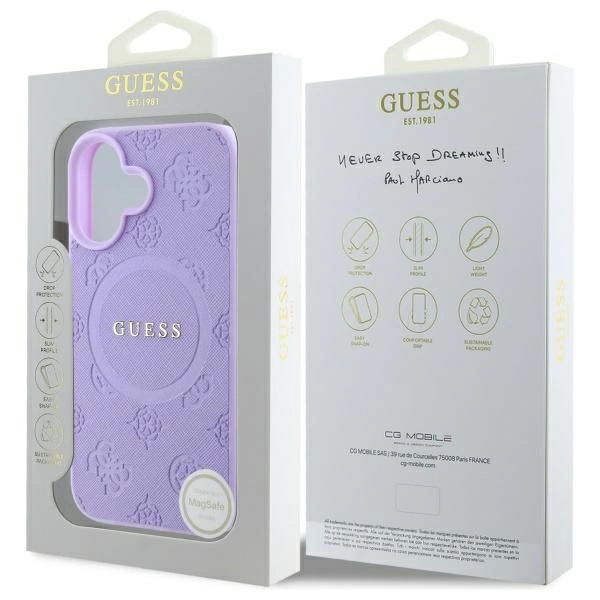 Guess Saffiano Peony Classic Logo MagSafena iPhone 16 Plus Case - Purpleeng