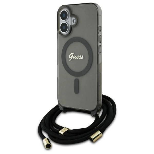 Guess Crossbody Cord Script MagSafe iPhone 16 Case - Blackeng