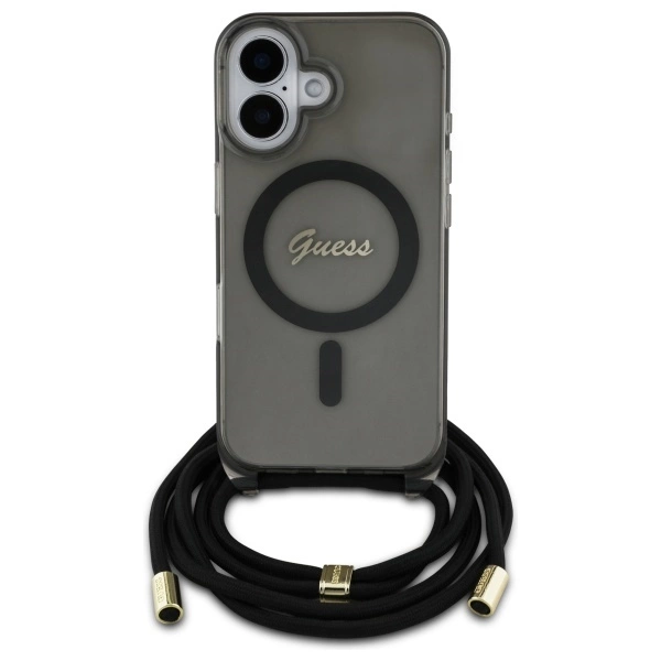 Guess Crossbody Cord Script MagSafe iPhone 16 Case - Blackeng