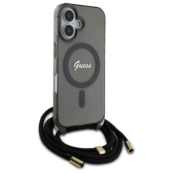 Guess Crossbody Cord Script MagSafe iPhone 16 Case - Blackeng