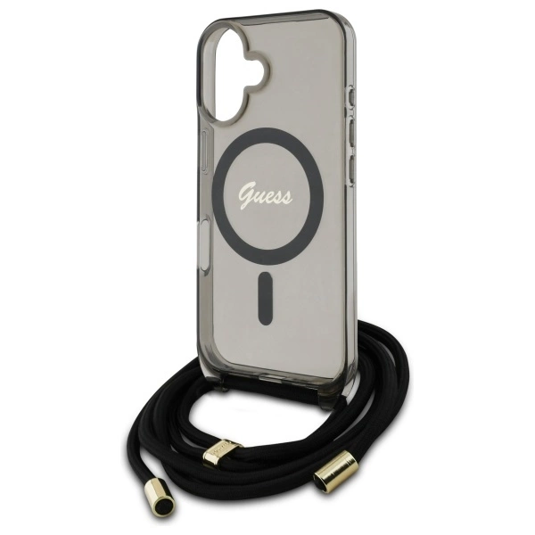 Guess Crossbody Cord Script MagSafe iPhone 16 Case - Blackeng