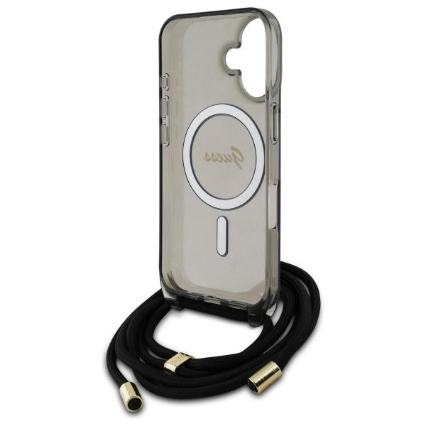 Guess Crossbody Cord Script MagSafe iPhone 16 Case - Blackeng