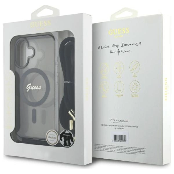 Guess Crossbody Cord Script MagSafe iPhone 16 Case - Blackeng