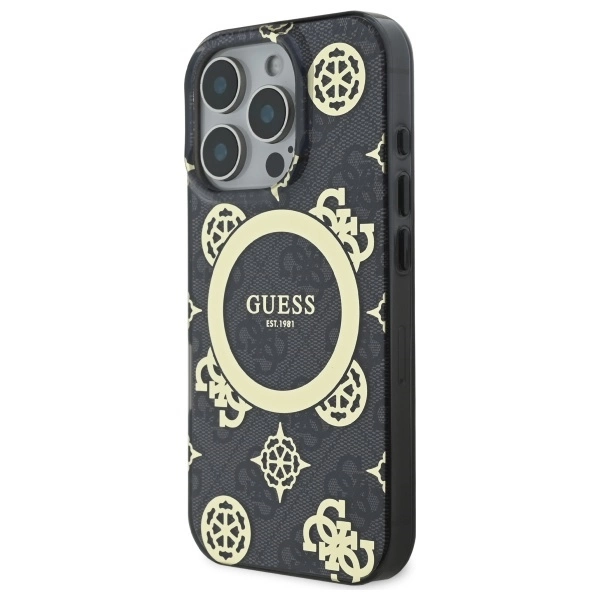 Guess IML Peony On 4G Background MagSafe Case for iPhone 16 Pro Max - Blackeng