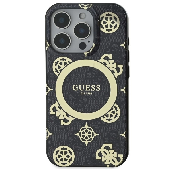 Guess IML Peony On 4G Background MagSafe Case for iPhone 16 Pro Max - Blackeng