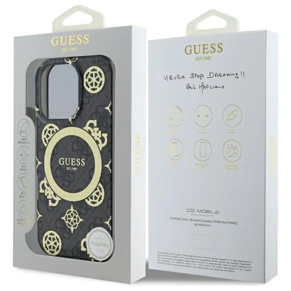 Guess IML Peony On 4G Background MagSafe Case for iPhone 16 Pro Max - Blackeng