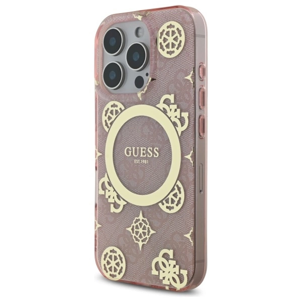 Guess IML Peony On 4G Background MagSafe Case for iPhone 16 Pro Max - Pinkeng