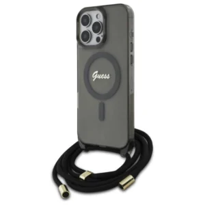 Guess Crossbody Cord Script MagSafe Case for iPhone 16 Pro Max - Blackeng
