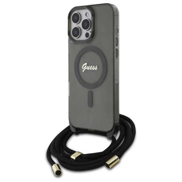 Guess Crossbody Cord Script MagSafe Case for iPhone 16 Pro Max - Blackeng