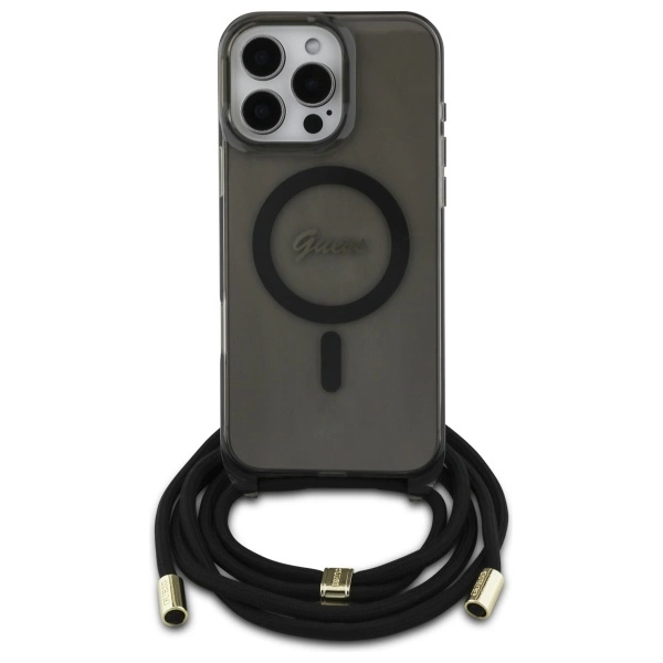 Guess Crossbody Cord Script MagSafe Case for iPhone 16 Pro Max - Blackeng