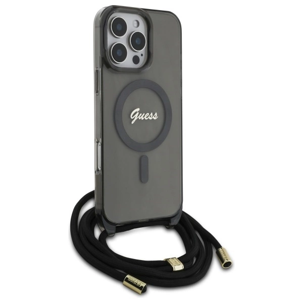 Guess Crossbody Cord Script MagSafe Case for iPhone 16 Pro Max - Blackeng