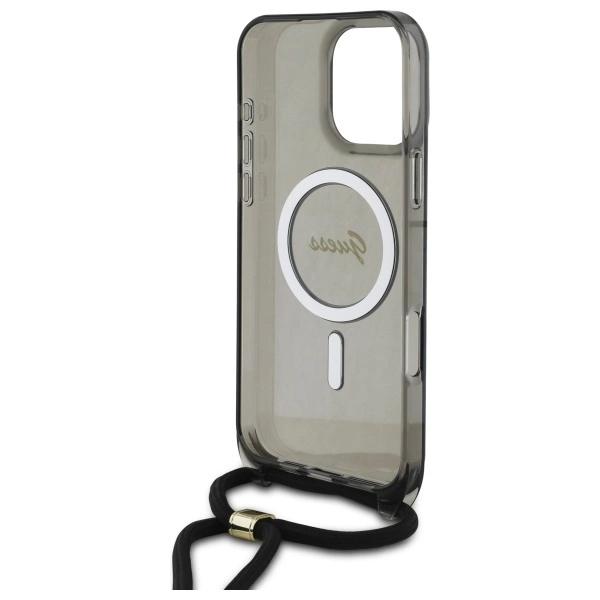 Guess Crossbody Cord Script MagSafe Case for iPhone 16 Pro Max - Blackeng