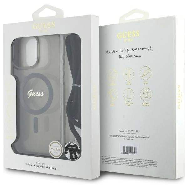 Guess Crossbody Cord Script MagSafe Case for iPhone 16 Pro Max - Blackeng