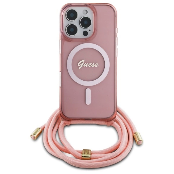 Guess Crossbody Cord Script MagSafe Case for iPhone 16 Pro Max - Pinkeng
