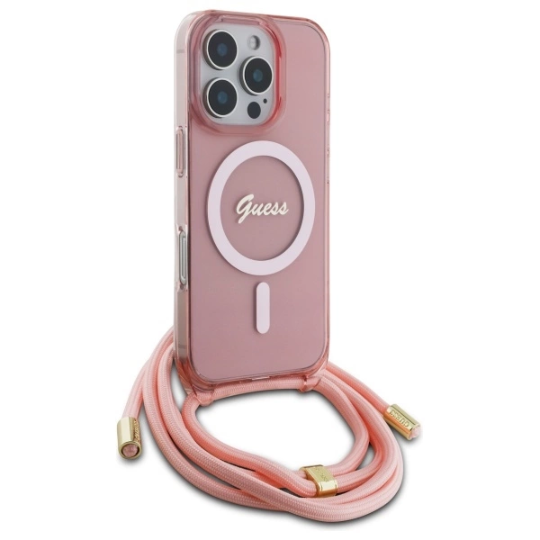 Guess Crossbody Cord Script MagSafe Case for iPhone 16 Pro Max - Pinkeng