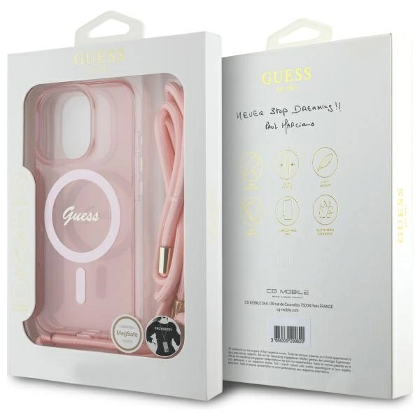 Guess Crossbody Cord Script MagSafe Case for iPhone 16 Pro Max - Pinkeng