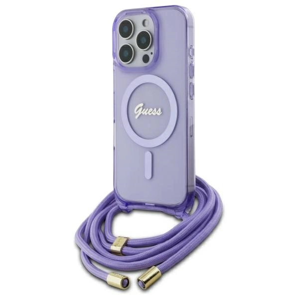 Guess Crossbody Cord Script MagSafe Case for iPhone 16 Pro Max - Purpleeng