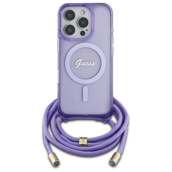 Guess Crossbody Cord Script MagSafe Case for iPhone 16 Pro Max - Purpleeng