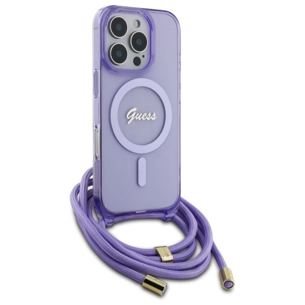 Guess Crossbody Cord Script MagSafe Case for iPhone 16 Pro Max - Purpleeng