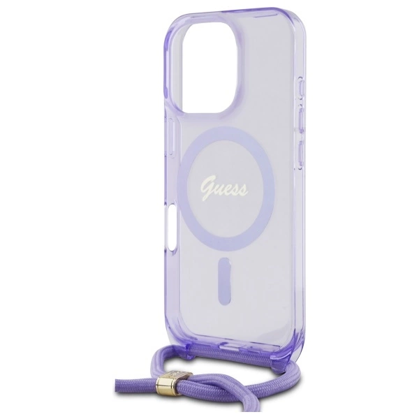 Guess Crossbody Cord Script MagSafe Case for iPhone 16 Pro Max - Purpleeng