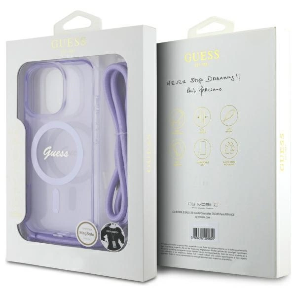 Guess Crossbody Cord Script MagSafe Case for iPhone 16 Pro Max - Purpleeng