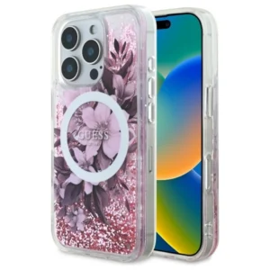 Guess Liquid Glitter Flower MagSafe iPhone 16 Pro Max Case - Pinkeng