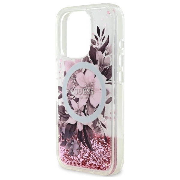 Guess Liquid Glitter Flower MagSafe iPhone 16 Pro Max Case - Pinkeng