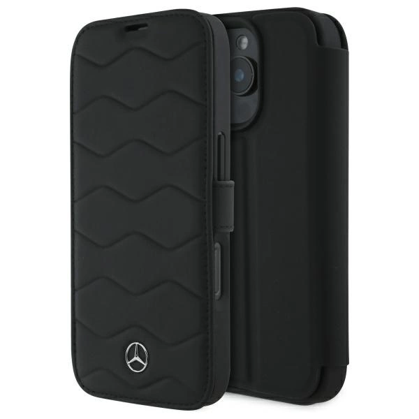 Mercedes MB Waves Leather Case for iPhone 16 Pro Max - Blackeng