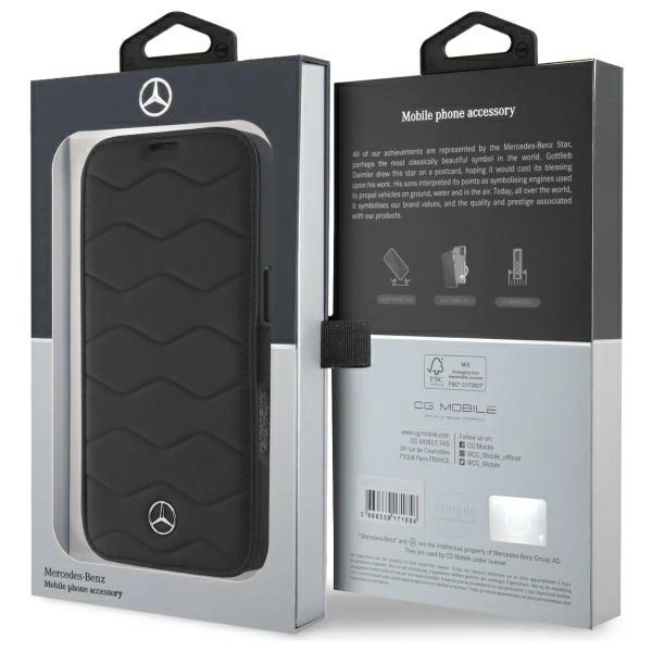 Mercedes MB Waves Leather Case for iPhone 16 Pro Max - Blackeng