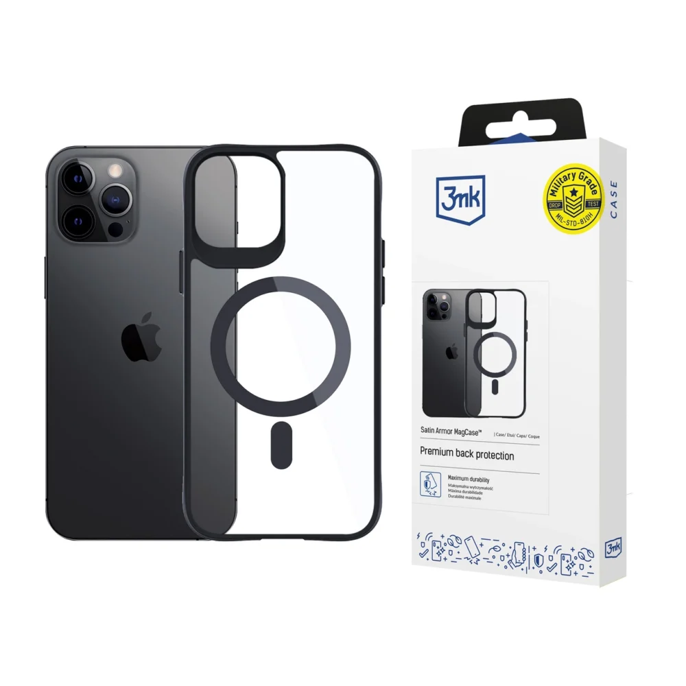 3mk Satin Armor MagCase with MagSafe for iPhone 12 Pro Max - Clear with Black Frameeng