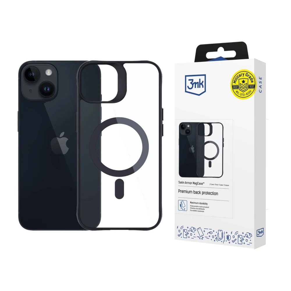 3mk Satin Armor MagCase with MagSafe for iPhone 13 / 14 - Transparent with Black Frameeng