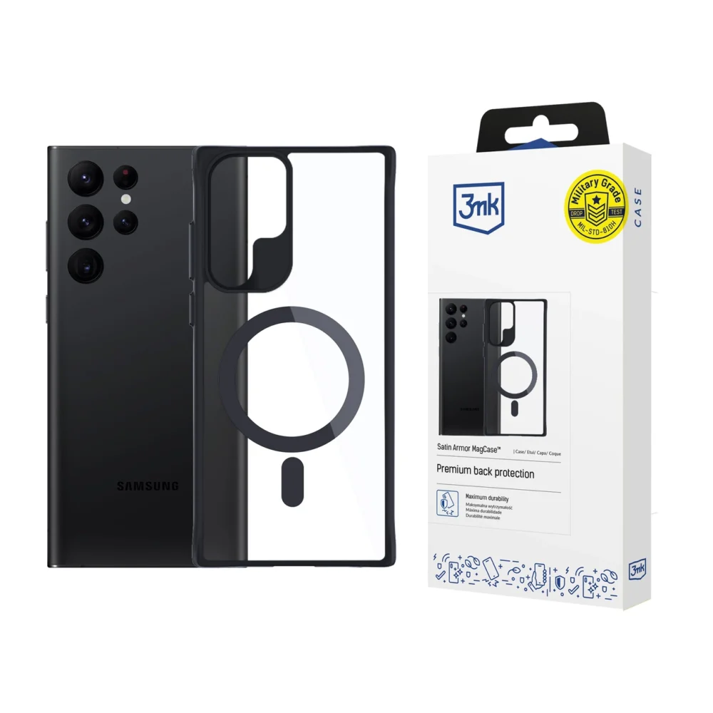 3mk Satin Armor MagCase with MagSafe for Samsung Galaxy S23 Ultra - Transparent with Black Frameeng