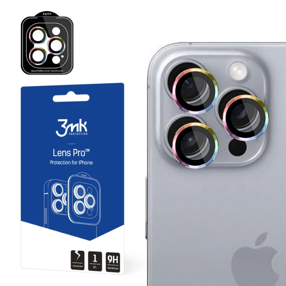 3mk Lens Protection Pro Camera Cover with Iridescent Frame for iPhone 16 Pro /16 Pro Maxeng