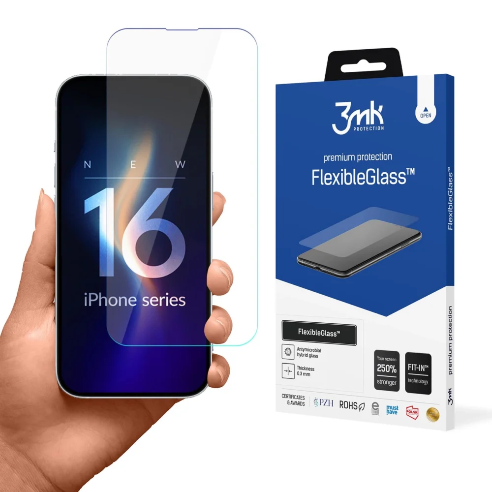 Tempered glass 3mk FlexibleGlass for iPhone 16 Pluseng