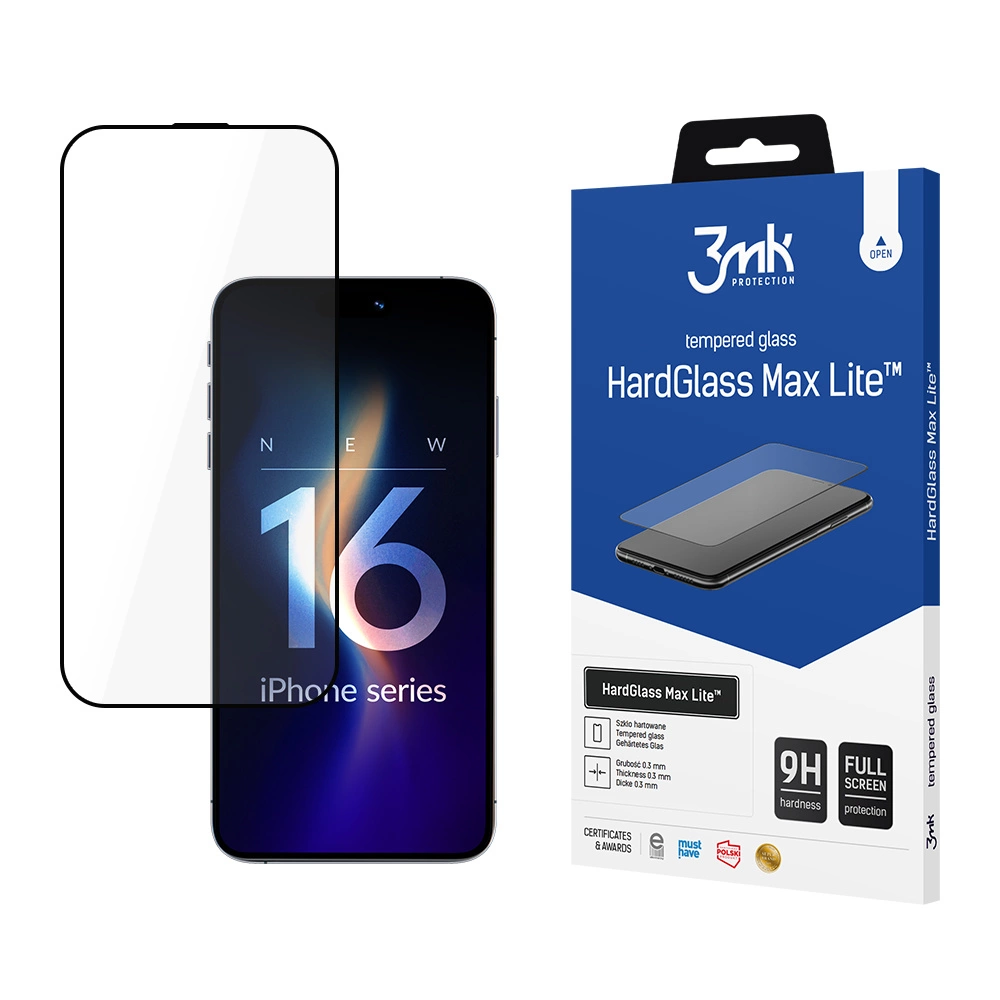 3mk HardGlass Max Lite Tempered Glass with Black Frame for iPhone 16 Proeng