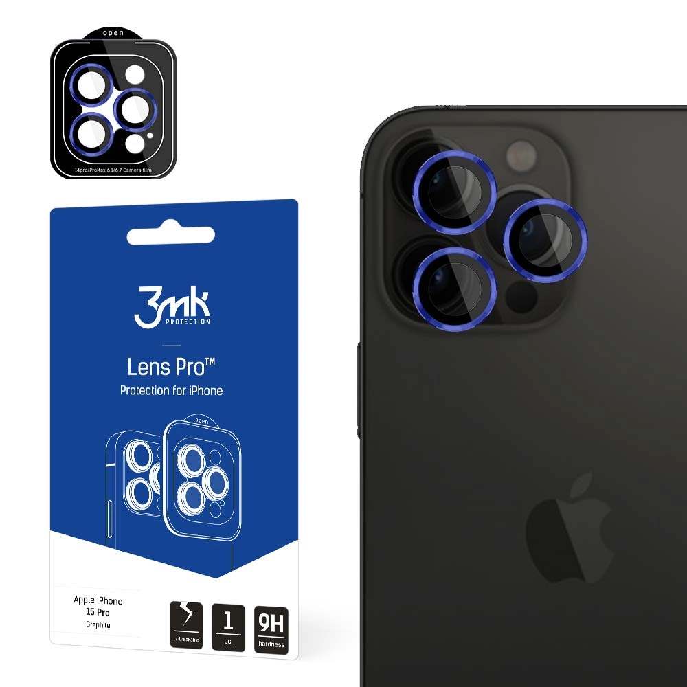 3mk Lens Protection Pro Camera Cover - with Blue Frame for iPhone 15 Proeng