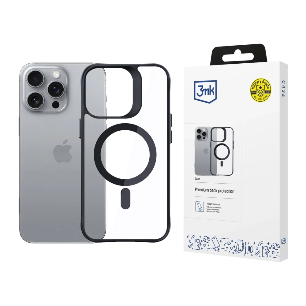 3mk Satin Armor MagCase with MagSafe iPhone 16 Pro Max - Clear with Black Frameeng