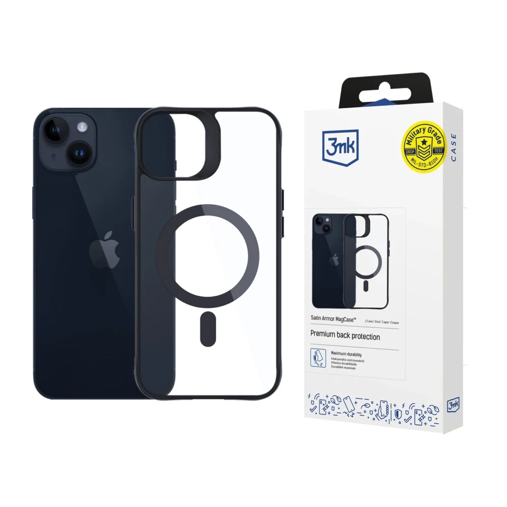 3mk Satin Armor MagCase with MagSafe for iPhone 14 Plus - Clear with Black Frameeng