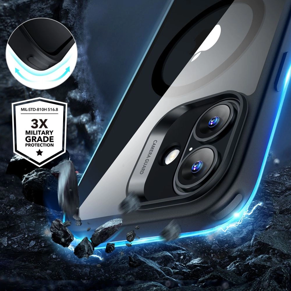 ESR Classic Hybrid Halolock MagSafe Case Set + Tempered Glass for iPhone 16 Plus - Clear with Black Frameeng