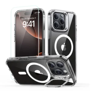 ESR Classic Hybrid Kickstand Halolock MagSafe Case Set with Stand + Tempered Glass for iPhone 16 Pro Max - Cleareng
