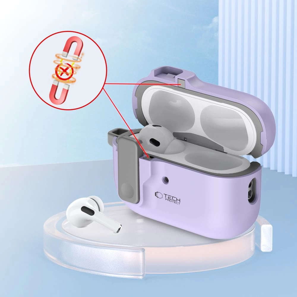 Tech-Protect Slim Hook Case with Carabiner for Apple AirPods Pro 1 / 2 - Purpleeng