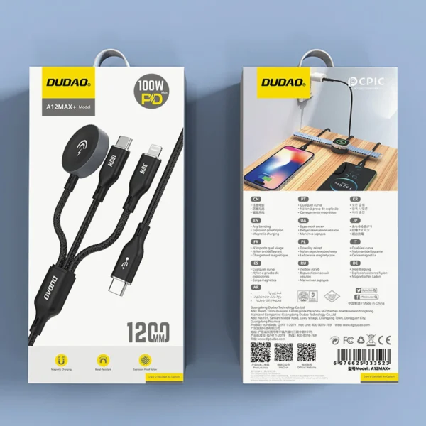 Apple Watch Dudao A12Max+ PD 100W 3in1 Charger Cable: USB-C Lightning 1.2m - Blackeng