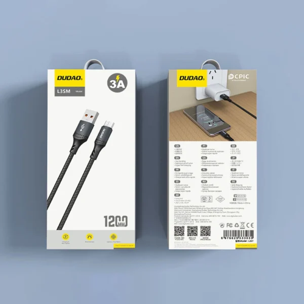Dudao L3SM USB-A - MicroUSB 3A 1.2m Braided Cable - Blackeng